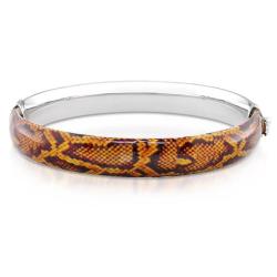 Sterling Silver Brown Snake-Print Bangle Bracelet