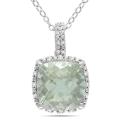 Sterling Silver Green Amethyst and 1/10ct TDW Diamond Necklace(G-H, I3)