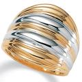 Toscana Collection Two-tone Ribbed Dome 18k Gold over Sterling Silver Ring