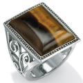 Angelina D'Andrea Sterling Silver Emerald-cut Tiger's Eye Cabochon Cutout Ring