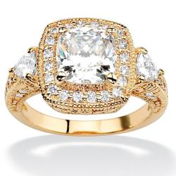 Ultimate CZ 18k Gold over Silver Cubic Zirconia Ring