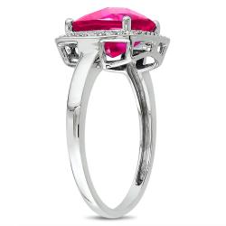 10k White Gold Created Ruby and 1/10ct TDW Diamond Ring (G-H, I2)