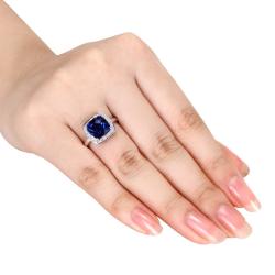 10k White Gold 1/10ct TDW Diamond and Created Sapphire Ring (G-H, I2)