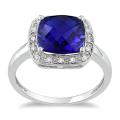 10k White Gold 1/10ct TDW Diamond and Created Sapphire Ring (G-H, I2)
