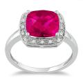 10k White Gold Created Ruby and 1/10ct TDW Diamond Ring (G-H, I2)