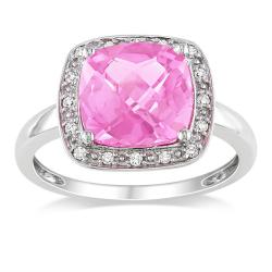 10k White Gold Created Pink Sapphire and 1/10ct TDW Diamond Ring