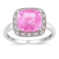 10k White Gold Created Pink Sapphire and 1/10ct TDW Diamond Ring