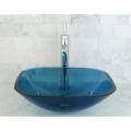 Blue Tempered Glass Vessel Bathroom Sink