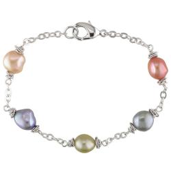 Silvertone Multi-colored Freshwater Baroque Pearl Bracelet (8-9 mm)