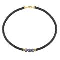 Pink-plated Brass and Black Leather Black FW Pearl Necklace (9-10 mm)