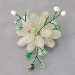 Quartz and Natural Pearl Lotus Flower Brooch (4-5 mm)(Thailand)