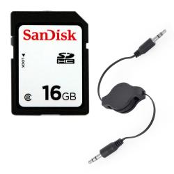 SanDisk 16GB Class 2 SDHC Memory Card and Audio AUX Retractable Cable