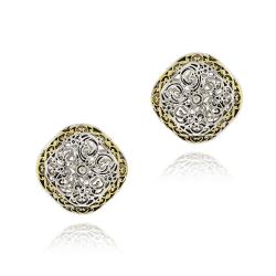 Gold Overlay Rectangular Filigree Earrings