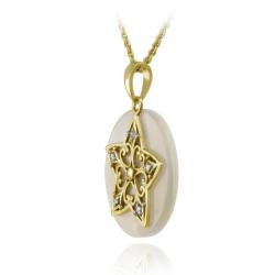 Two-tone Silver Mother of Pearl and Diamond Accent Filigree Star Necklace