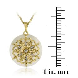 Two-tone Silver Mother of Pearl and Diamond Accent Flower Necklace