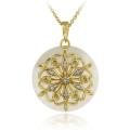 Two-tone Silver Mother of Pearl and Diamond Accent Flower Necklace