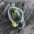 Sterling Silver Multicolor Amber Trio Pendant (Poland)