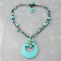 Reconstructed Turquoise Flower Rope Necklace (Thailand)