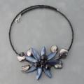 Navy Shell and Onyx Flower Choker Necklace (Thailand)