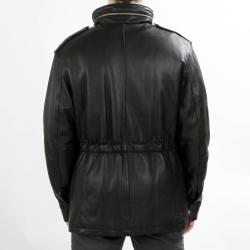 United Face Men's 3/4 Length Lambskin Military Leather Jacket