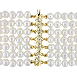 14k Gold Freshwater Pearl and 3/8ct TDW Diamond Bracelet (G-H, I1) (5-6 mm)