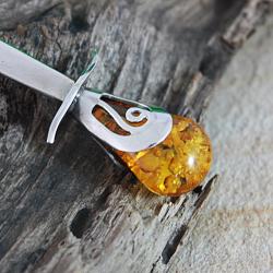 Sterling Silver Honey Amber Studded Knife (Poland)