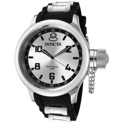 Invicta Men's 'Russian Diver' Silver Dial Black Polyurethane Watch