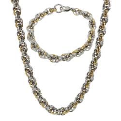 Two-tone Stainless Steel Link Necklace and Bracelet Set