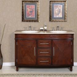 Travertine Top 55-inch Double Sink Vanity Cabinet