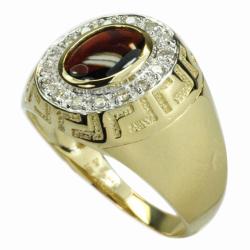 De Buman 10k Gold Men's Garnet and 1/4ct TDW Diamond Ring (JK, I1)