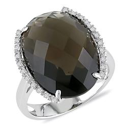10k White Gold Smokey Quartz and Diamond Accent Ring (G-H, I2-I3)