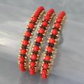 Set of 3 Brass Red Coral Link Bracelets (Thailand)