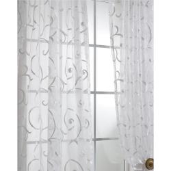 Bleuit Floral White Embroidered Organza 96-inch Sheer Curtain Panel 