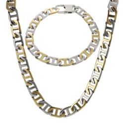 Stainless Steel Two-tone Link Necklace and Bracelet Set