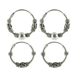 Sunstone Sterling Silver Ethnic Bali Tribal Hoop Earring Set