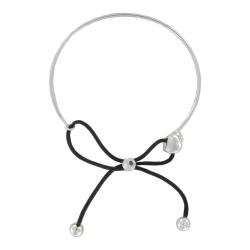 Sunstone Sterling Silver Black Bow Beaded Bangle Bracelet