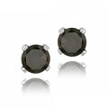 Glitzy Rocks Sterling Silver 3/5ct TGW 4mm Smokey Quartz Stud Earrings