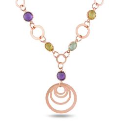 18K Pink Gold 16 1/2 CT TGW Multi-Colored Gemstones Fancy Necklace