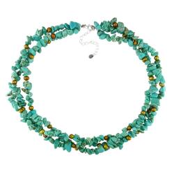 Turquoise and Brown Freshwater Pearl 3-strand Necklace