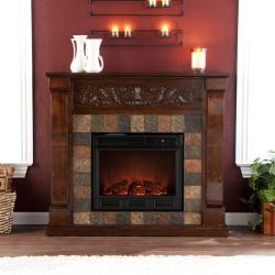 Moreland Espresso and Grey Faux Slate Electric Fireplace