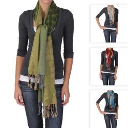 Adi Designs Women's Floral and Bubble Print Fringed Scarf