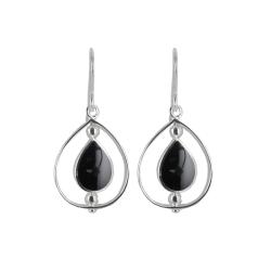 Sunstone Sterling Silver Black Agate Teardrop Earrings