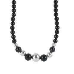 Sunstone Sterling Silver Black Agate Beaded 18-inch Necklace