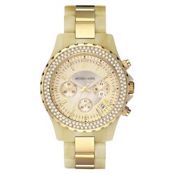 Michael Kors Women's Glitz Chronograph Horn and Gold Watch