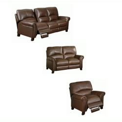 Cambridge Chestnut Brown Italian Leather Reclining Leather Sofa Loveseat and Chair