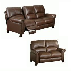Cambridge Chestnut Brown Italian Leather Reclining Sofa and Loveseat