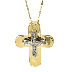 14k Two-tone Gold 1/4ct TDW Diamond Cross Necklace (H-I, I1-I2)