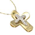 14k Two-tone Gold 1/4ct TDW Diamond Cross Necklace (H-I, I1-I2)