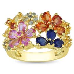14k Yellow Gold 3 1/4ct TGW Multi-colored Sapphire Fashion Ring