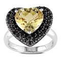 Sterling Silver Citrine and Black Spinel Heart Ring